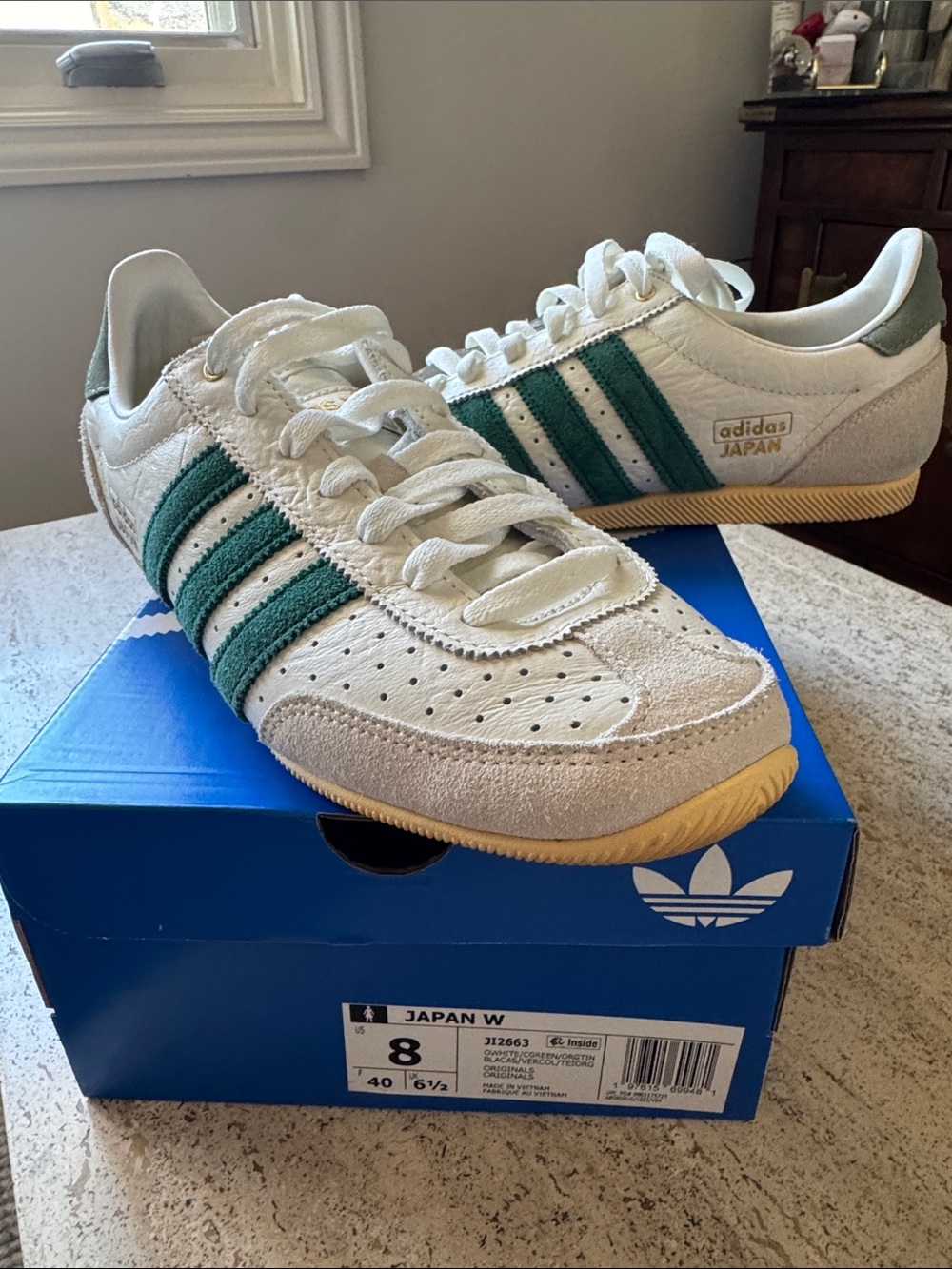 adidas Japan White and Green Retro Sneakers